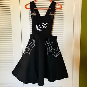 Hell Bunny Black Spiderweb & Bats Miss Muffet Pinafore Dress